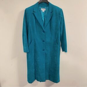 Vintage Ultrasuede Teal Blue Long Trench Coat 14 L XL USA Made